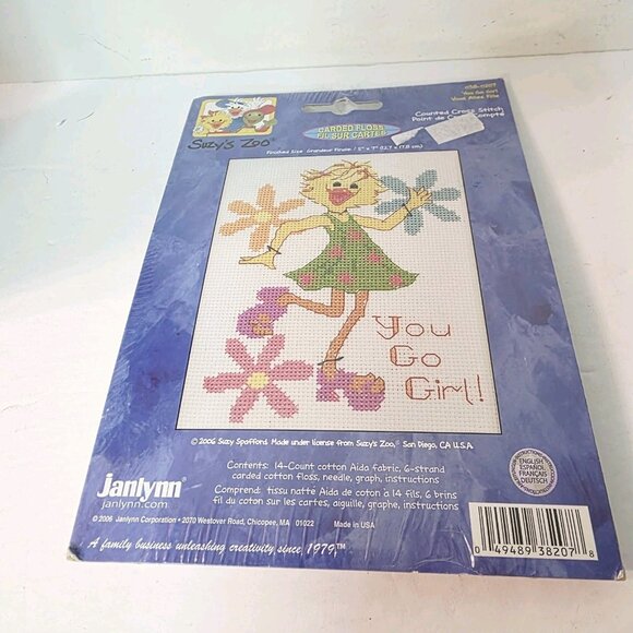 Vtg Janlynn Suzy's Zoo You Go Girl Floral Counted Cross Stitch #038-0207 - Picture 2 of 5
